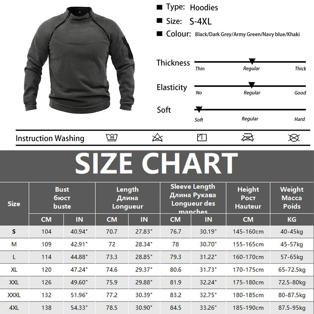 Men's Tactical Outdoor Fleece Jacket Clothes Warm Zippers Pullover Men Windproof Coat Thermal Hiking Sweatshirt - ZOOMNSTORE