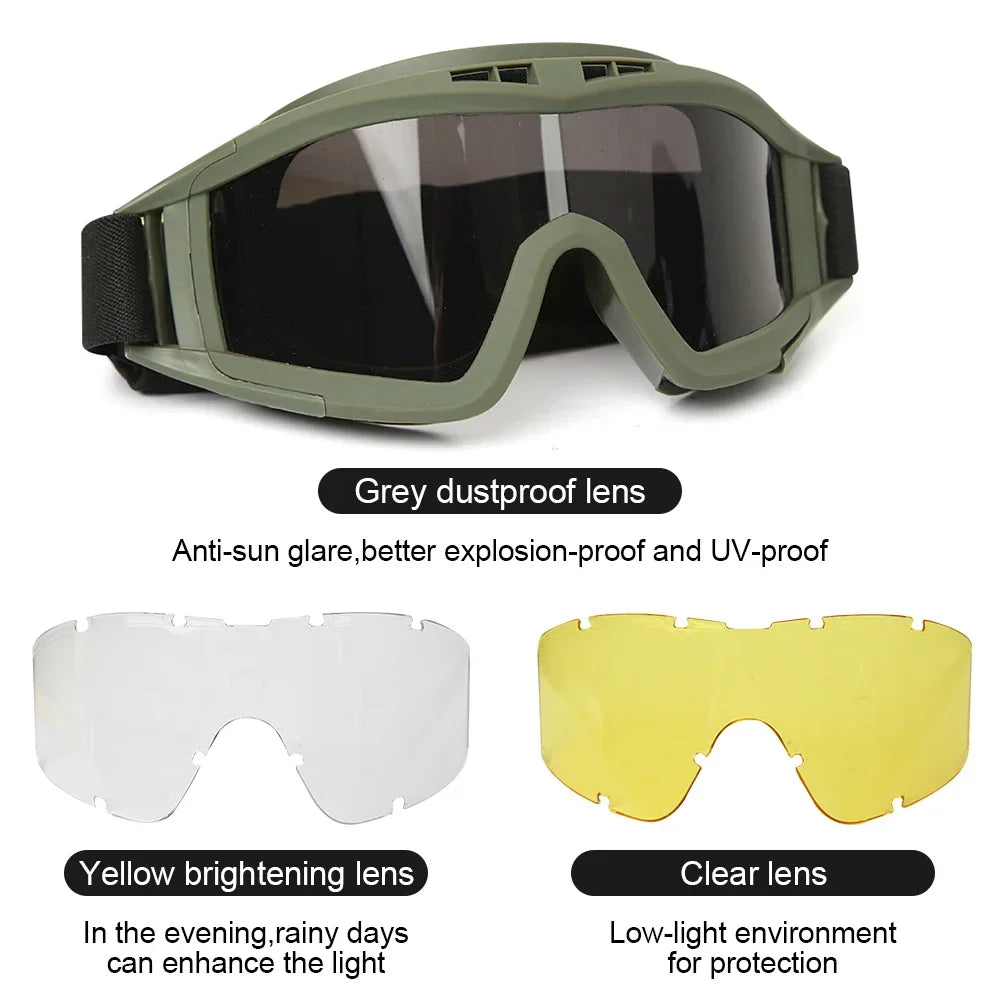 Tactical Goggles - Heavy Duty Windproof Sand Control Eyewear with Replaceable Lenses - ZOOMNSTORE