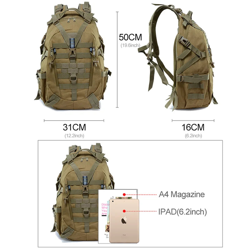 Tactical Camping Backpack - Molle Hiking Rucksack with Reflective Straps and Laptop Compartment - ZOOMNSTORE