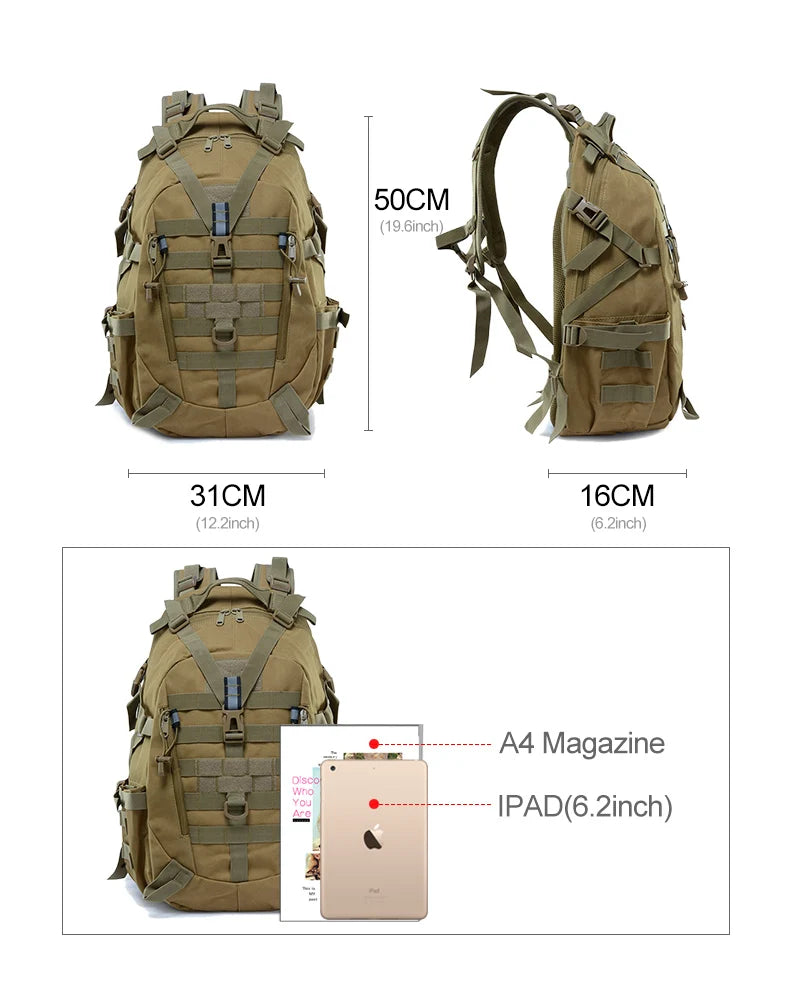 Tactical Camping Backpack - Molle Hiking Rucksack with Reflective Straps and Laptop Compartment - ZOOMNSTORE
