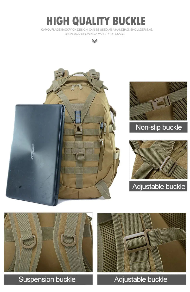 Tactical Camping Backpack - Molle Hiking Rucksack with Reflective Straps and Laptop Compartment - ZOOMNSTORE
