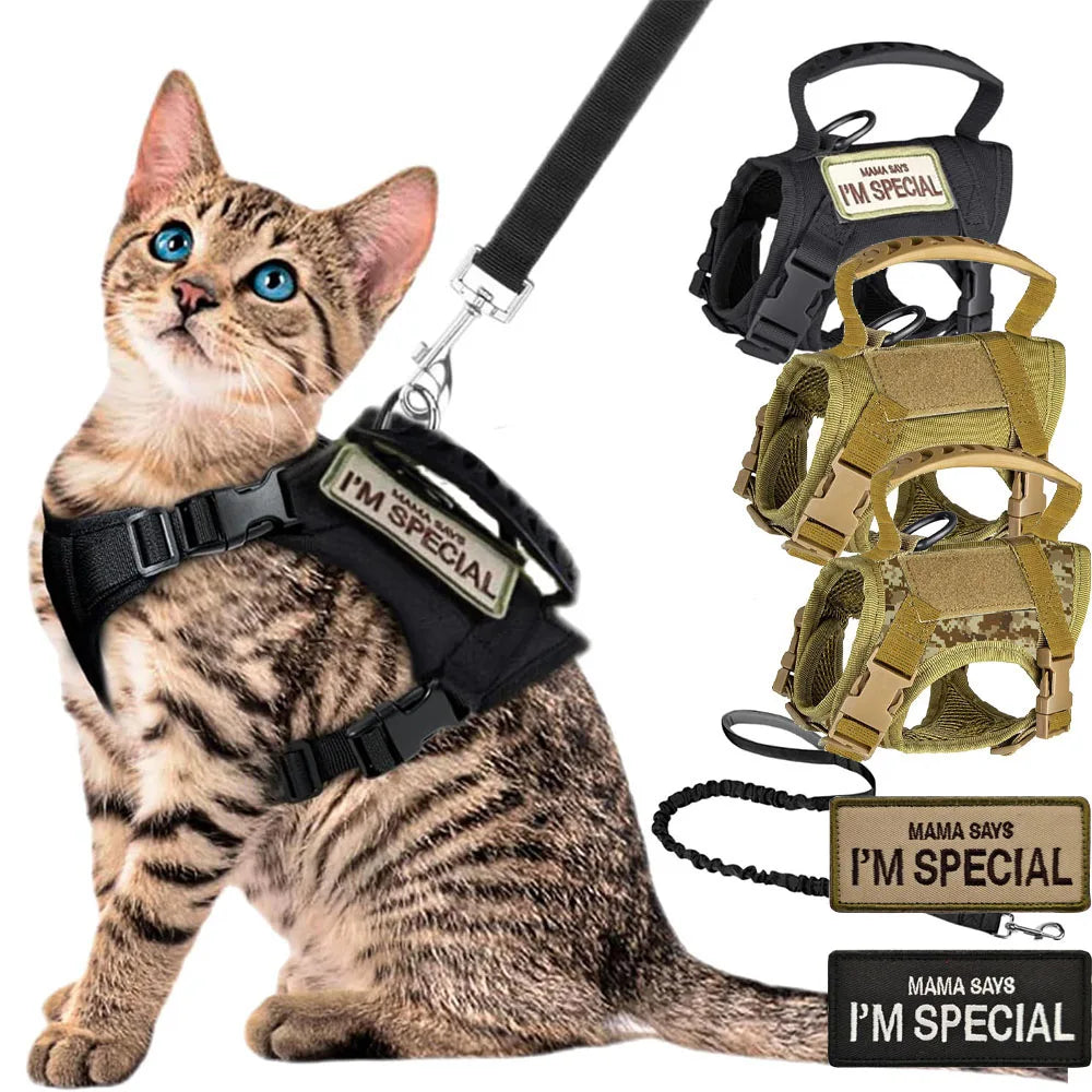 Adjustable Tactical Pet Harness with Leash - Soft Mesh Vest for Large Cats and Dogs - ZOOMNSTORE