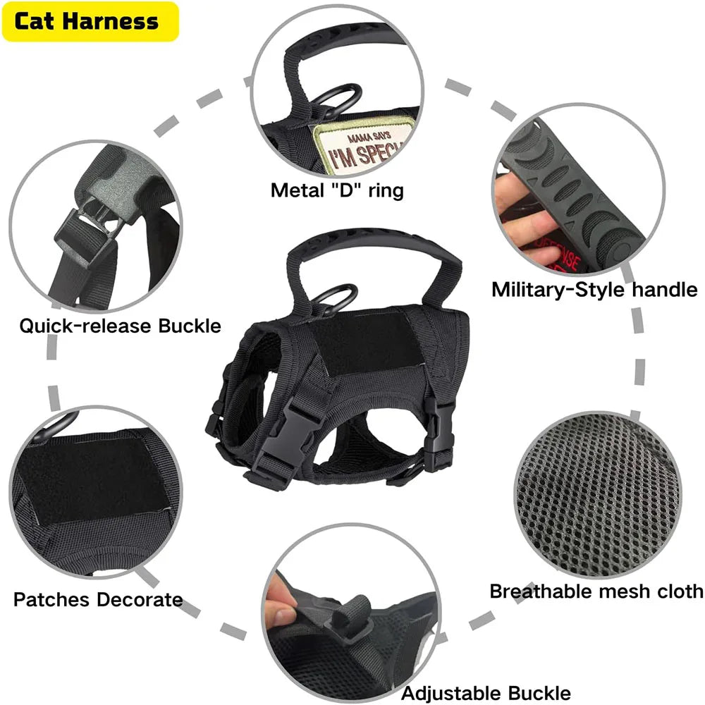 Adjustable Tactical Pet Harness with Leash - Soft Mesh Vest for Large Cats and Dogs - ZOOMNSTORE