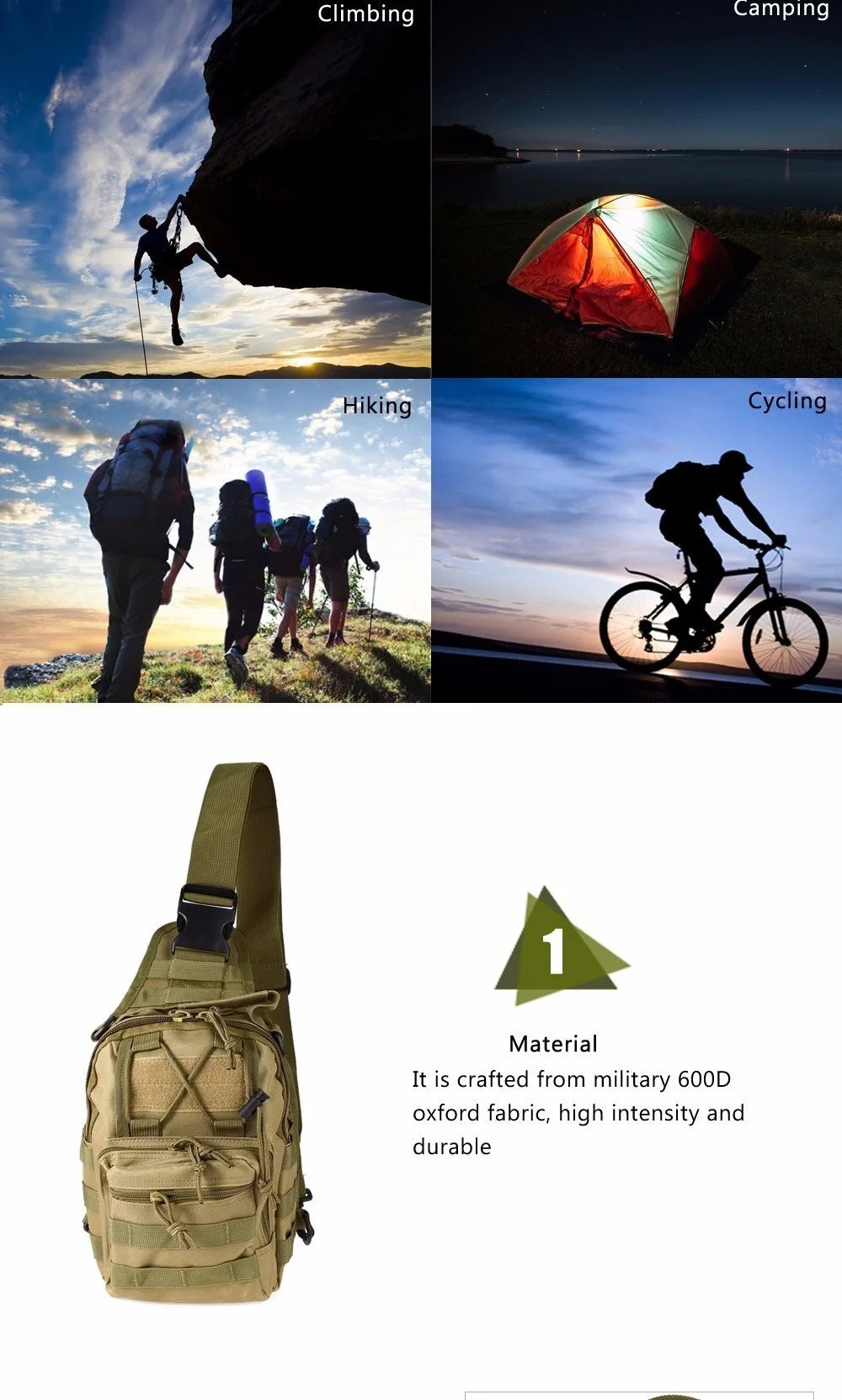 Tactical Sling Backpack - Waterproof EDC Outdoor CCW Daypack for Hiking and Camping - ZOOMNSTORE