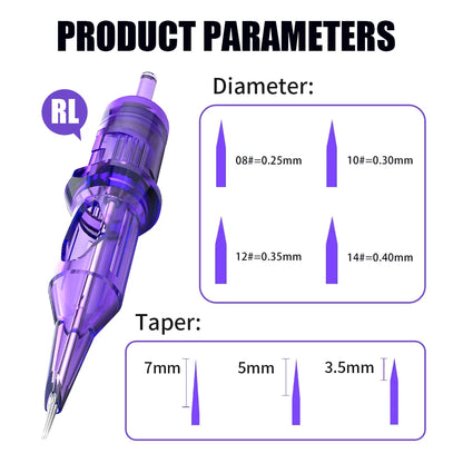 Mast Pro Tattoo Cartridges - Disposable Round Liner Needles 018-040mm - ZOOMNSTORE
