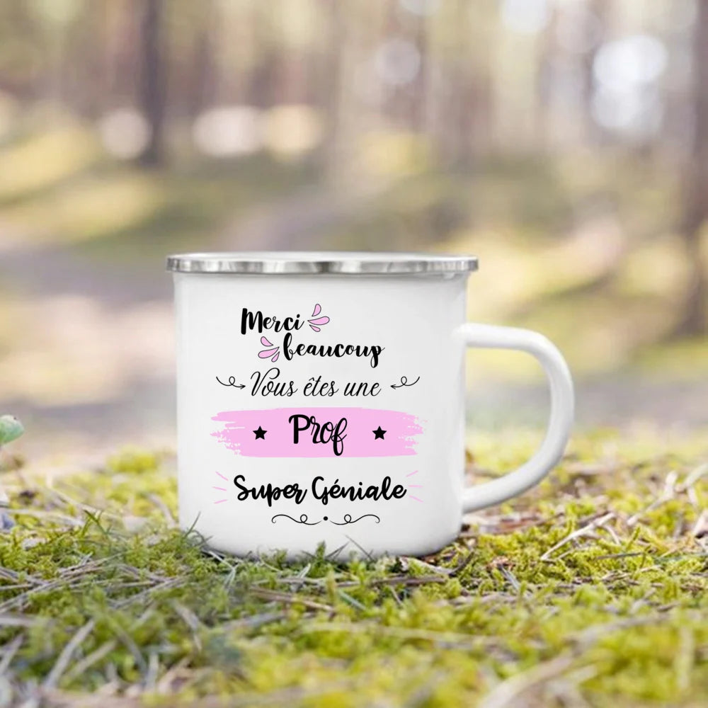 Teacher Appreciation Mug - Rustic Enamel Coffee Cup with Silver Rim | Graduation Gift - ZOOMNSTORE