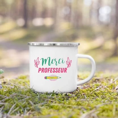 Teacher Appreciation Mug - Rustic Enamel Coffee Cup with Silver Rim | Graduation Gift - ZOOMNSTORE