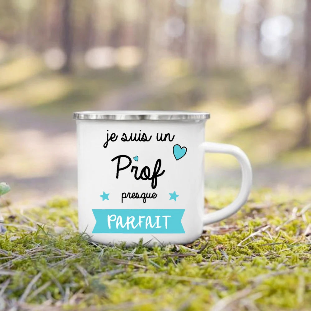 Teacher Appreciation Mug - Rustic Enamel Coffee Cup with Silver Rim | Graduation Gift - ZOOMNSTORE