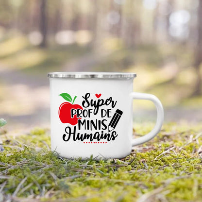 Teacher Appreciation Mug - Rustic Enamel Coffee Cup with Silver Rim | Graduation Gift - ZOOMNSTORE