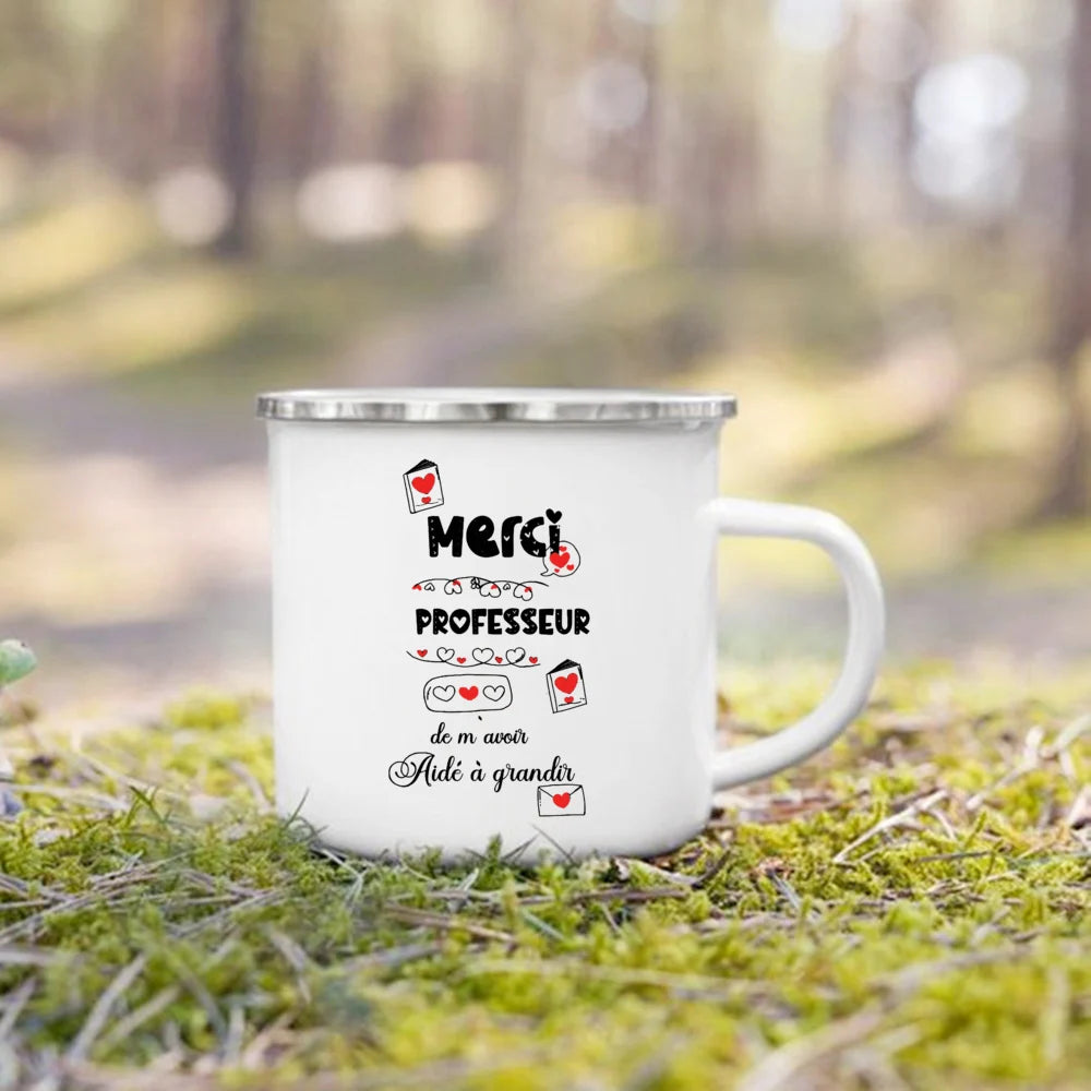 Teacher Appreciation Mug - Rustic Enamel Coffee Cup with Silver Rim | Graduation Gift - ZOOMNSTORE