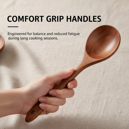 Teak Wooden Utensil Set | 5-Piece Natural Cooking Spoons & Eco-Friendly Kitchen Tools - ZOOMNSTORE