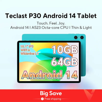 Teclast P30 Tablet - 101 Android 14 Octa-Core 10GB RAM 64GB ROM WiFi 6 TÜV Rheinland Certified - ZOOMNSTORE
