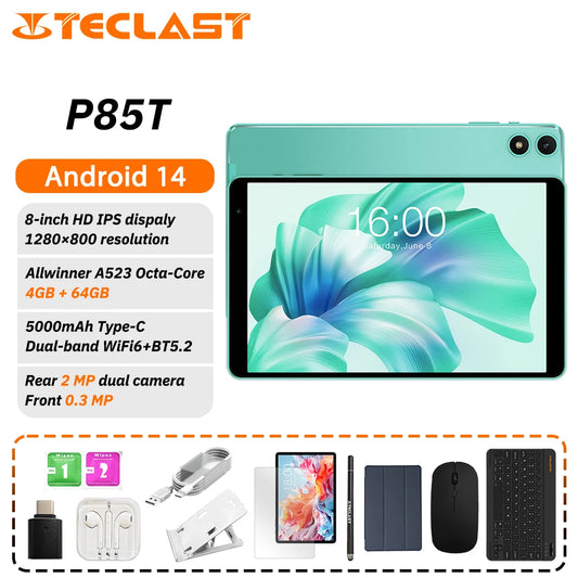 Teclast P85T Tablet PC Allwinner A523 8-Core/8inch 1280*800 HD IPS/4GB RAM/64GB ROM/5000mAh Type-C/Android 14/WiFi6+BT5.2 - ZOOMNSTORE