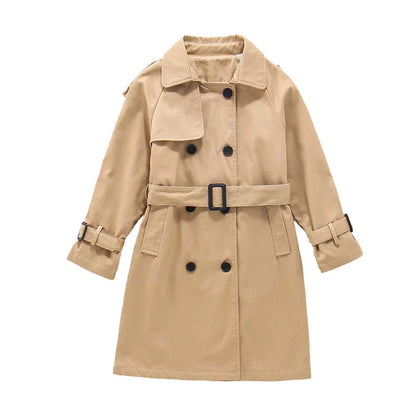Teen Girls Long Trench Coat - Fashionable England Style Windbreaker Jacket for Spring Autumn - ZOOMNSTORE