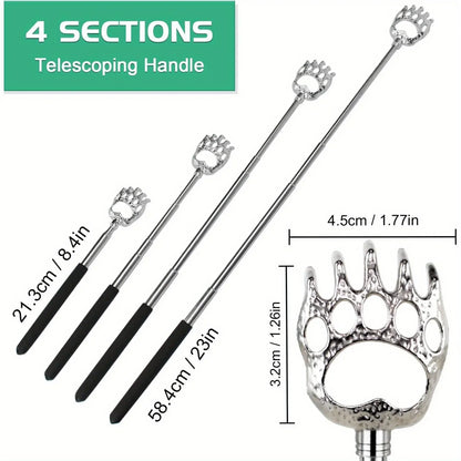 Telescopic Back Scratcher – Extendable Stainless Steel Bear Claw Massager with Rubber Handle - ZOOMNSTORE