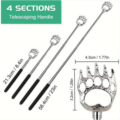 Telescopic Back Scratcher – Extendable Stainless Steel Bear Claw Massager with Rubber Handle - ZOOMNSTORE