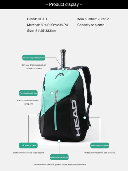 Tennis Backpack - Lightweight Sports Bag With Separated Shoe Compartment | HEAD Brand - ZOOMNSTORE
