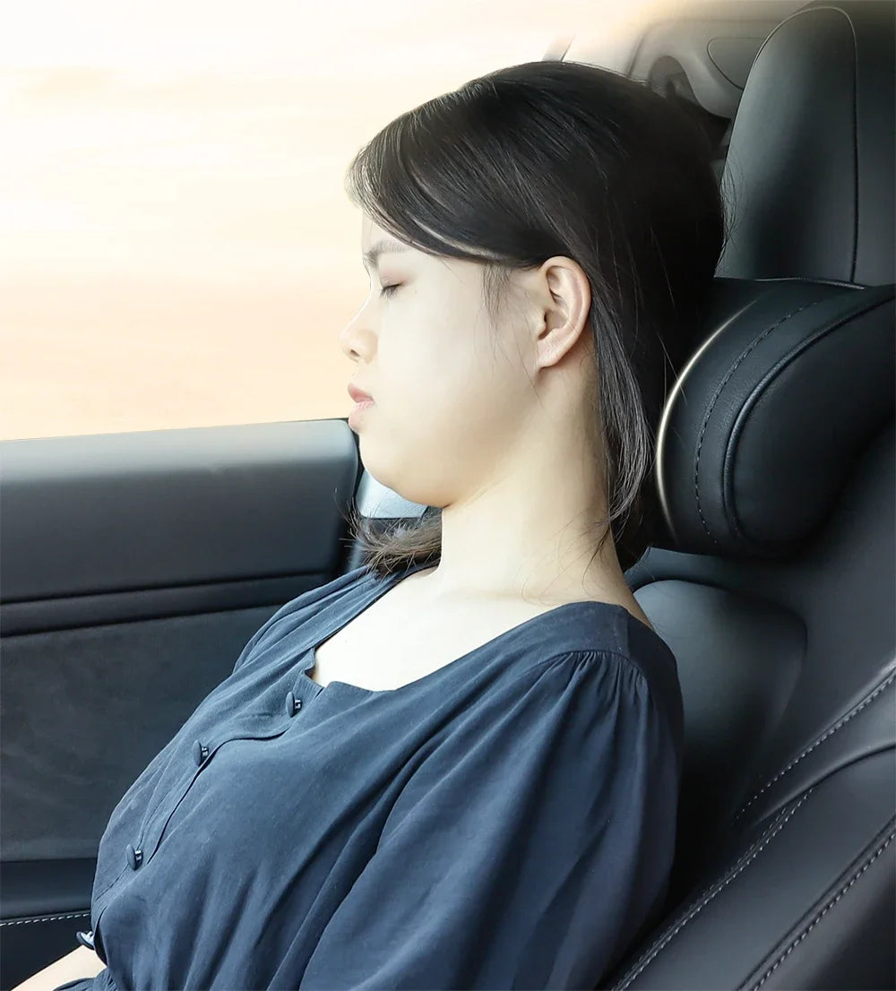 Tesla Neck Pillow – PU Leather Memory Foam Car Neck Rest Cushion for Model 3 - ZOOMNSTORE