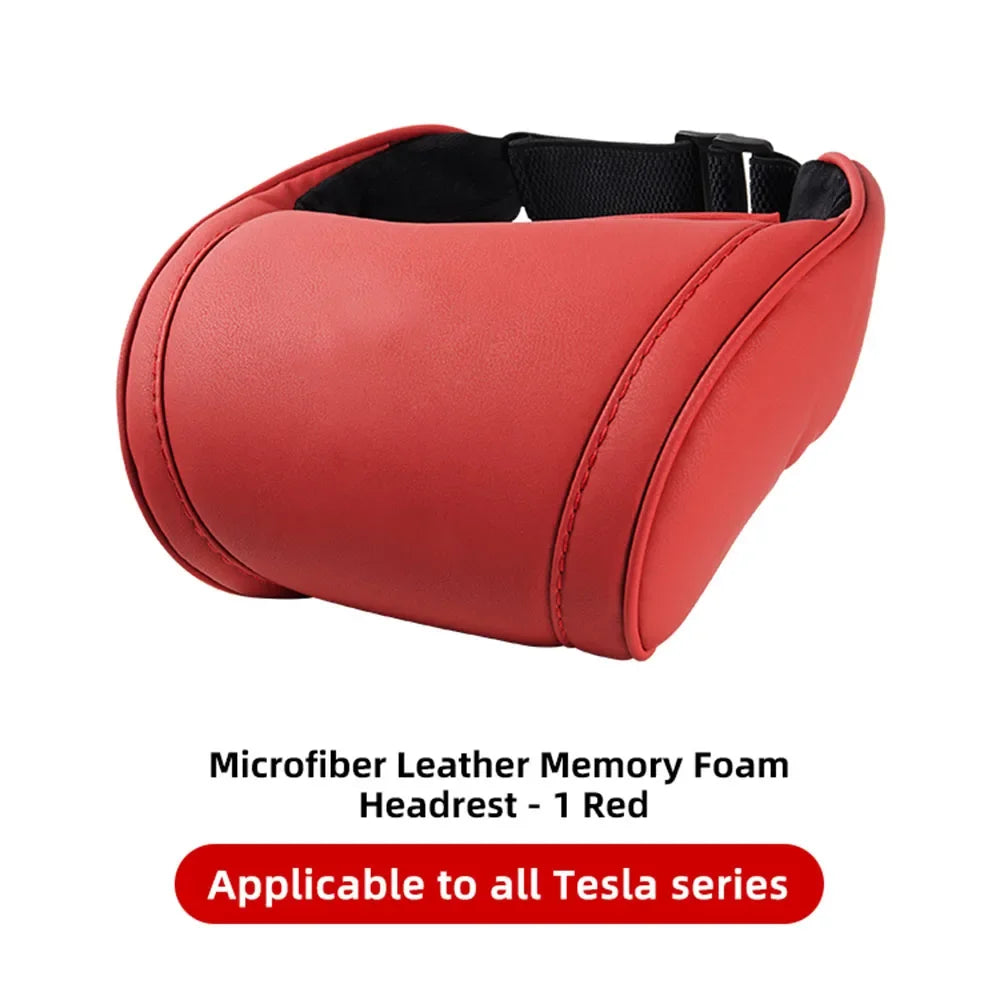 Tesla Neck Pillow – PU Leather Memory Foam Car Neck Rest Cushion for Model 3 - ZOOMNSTORE