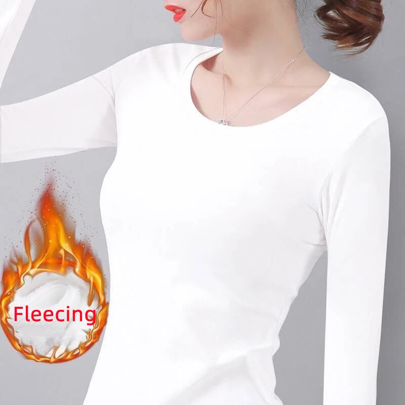 Thermal Crop Top - Women's Long Sleeve Slim Fit Black Velvet Tee With Heating Fiber - ZOOMNSTORE