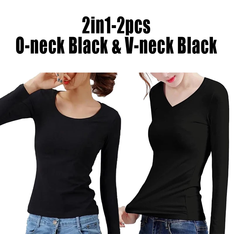 Thermal Crop Top - Women's Long Sleeve Slim Fit Black Velvet Tee With Heating Fiber - ZOOMNSTORE