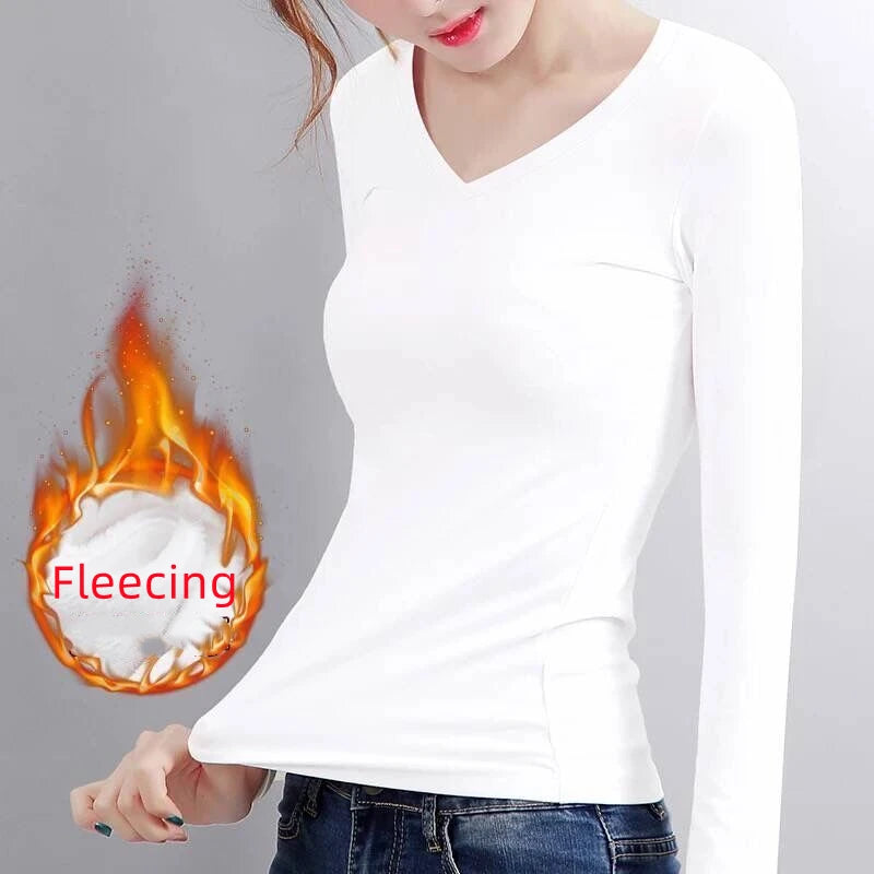 Thermal Crop Top - Women's Long Sleeve Slim Fit Black Velvet Tee With Heating Fiber - ZOOMNSTORE