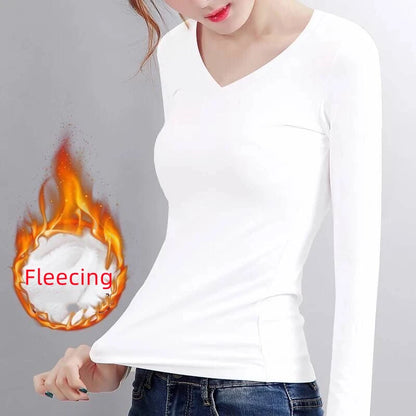 Thermal Crop Top - Women's Long Sleeve Slim Fit Black Velvet Tee With Heating Fiber - ZOOMNSTORE