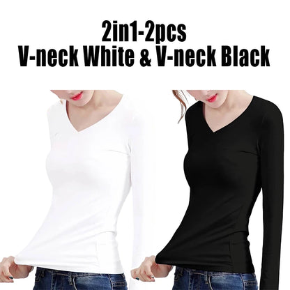 Thermal Crop Top - Women's Long Sleeve Slim Fit Black Velvet Tee With Heating Fiber - ZOOMNSTORE