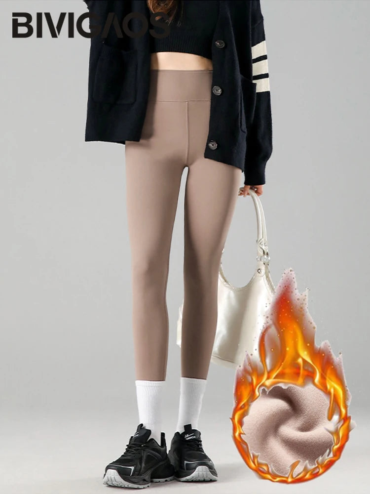 Thermal Fleece Leggings - High Waist Winter Warm Leggings With Rabbit Wool Insulation - ZOOMNSTORE
