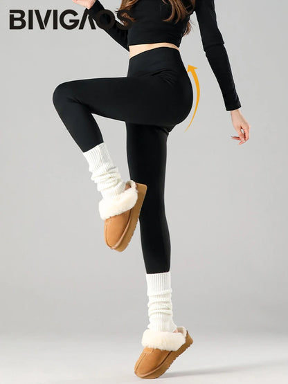 Thermal Fleece Leggings - High Waist Winter Warm Leggings With Rabbit Wool Insulation - ZOOMNSTORE