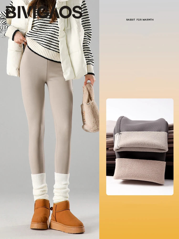 Thermal Fleece Leggings - High Waist Winter Warm Leggings With Rabbit Wool Insulation - ZOOMNSTORE