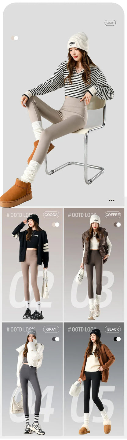 Thermal Fleece Leggings - High Waist Winter Warm Leggings With Rabbit Wool Insulation - ZOOMNSTORE