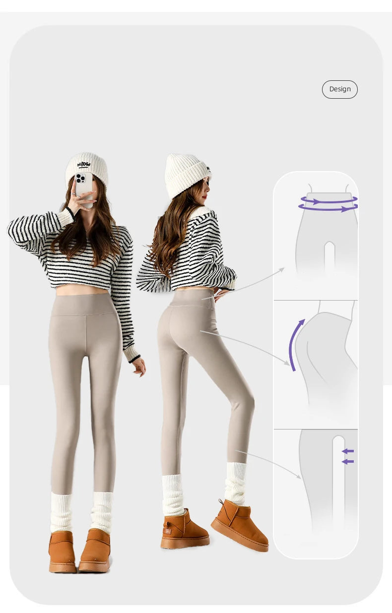 Thermal Fleece Leggings - High Waist Winter Warm Leggings With Rabbit Wool Insulation - ZOOMNSTORE