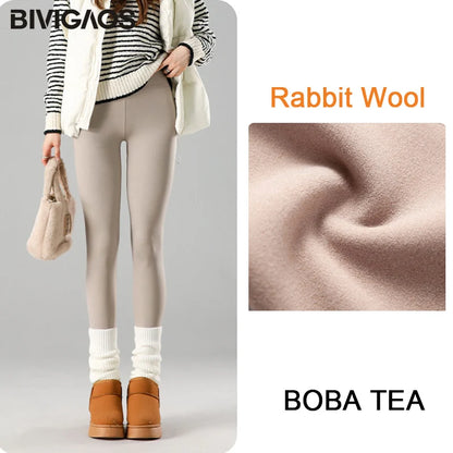 Thermal Fleece Leggings - High Waist Winter Warm Leggings With Rabbit Wool Insulation - ZOOMNSTORE