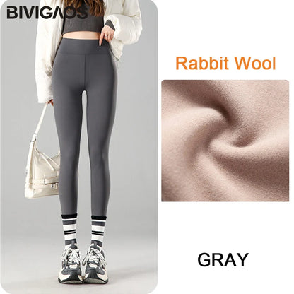 Thermal Fleece Leggings - High Waist Winter Warm Leggings With Rabbit Wool Insulation - ZOOMNSTORE