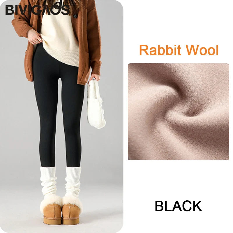 Thermal Fleece Leggings - High Waist Winter Warm Leggings With Rabbit Wool Insulation - ZOOMNSTORE