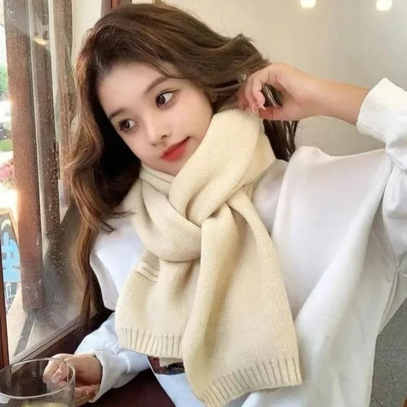 Unisex Winter Thermal Knitted Scarf - Warm Solid Color Neck Wrap - ZOOMNSTORE