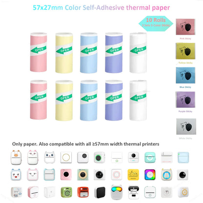 Mini Thermal Sticker Paper - 57mm Color Label Sheets for PeriPage PAPERANG Poooli Printers - ZOOMNSTORE