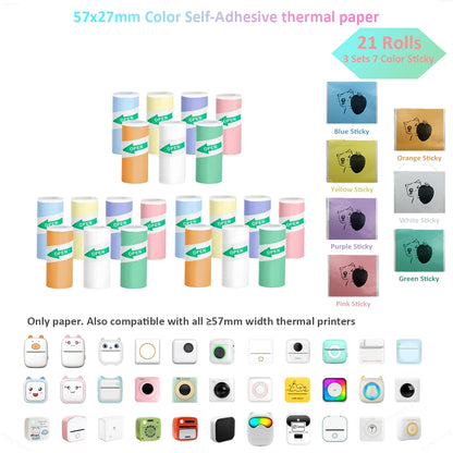 Mini Thermal Sticker Paper - 57mm Color Label Sheets for PeriPage PAPERANG Poooli Printers - ZOOMNSTORE