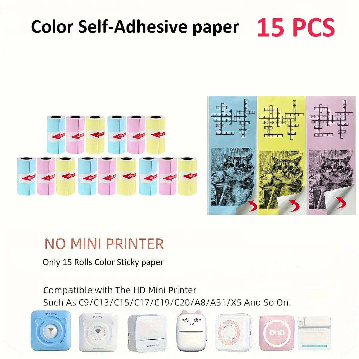 Mini Thermal Sticker Paper - 57mm Color Label Sheets for PeriPage PAPERANG Poooli Printers - ZOOMNSTORE