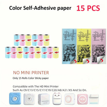 Mini Thermal Sticker Paper - 57mm Color Label Sheets for PeriPage PAPERANG Poooli Printers - ZOOMNSTORE