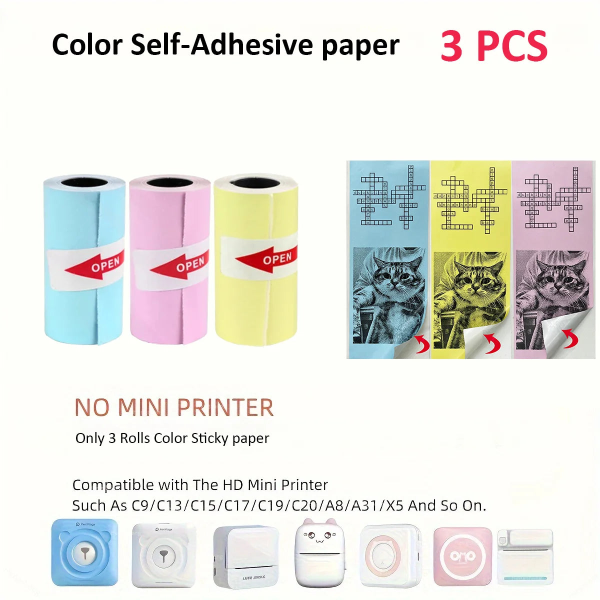 Mini Thermal Sticker Paper - 57mm Color Label Sheets for PeriPage PAPERANG Poooli Printers - ZOOMNSTORE