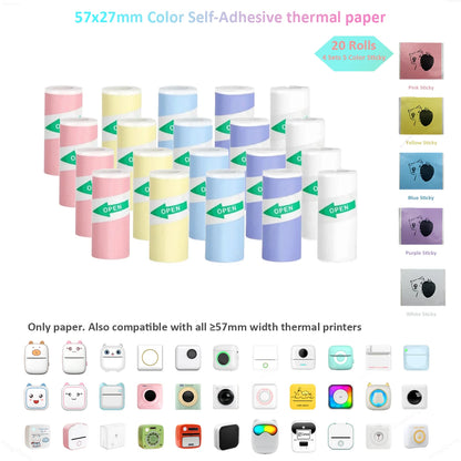 Mini Thermal Sticker Paper - 57mm Color Label Sheets for PeriPage PAPERANG Poooli Printers - ZOOMNSTORE