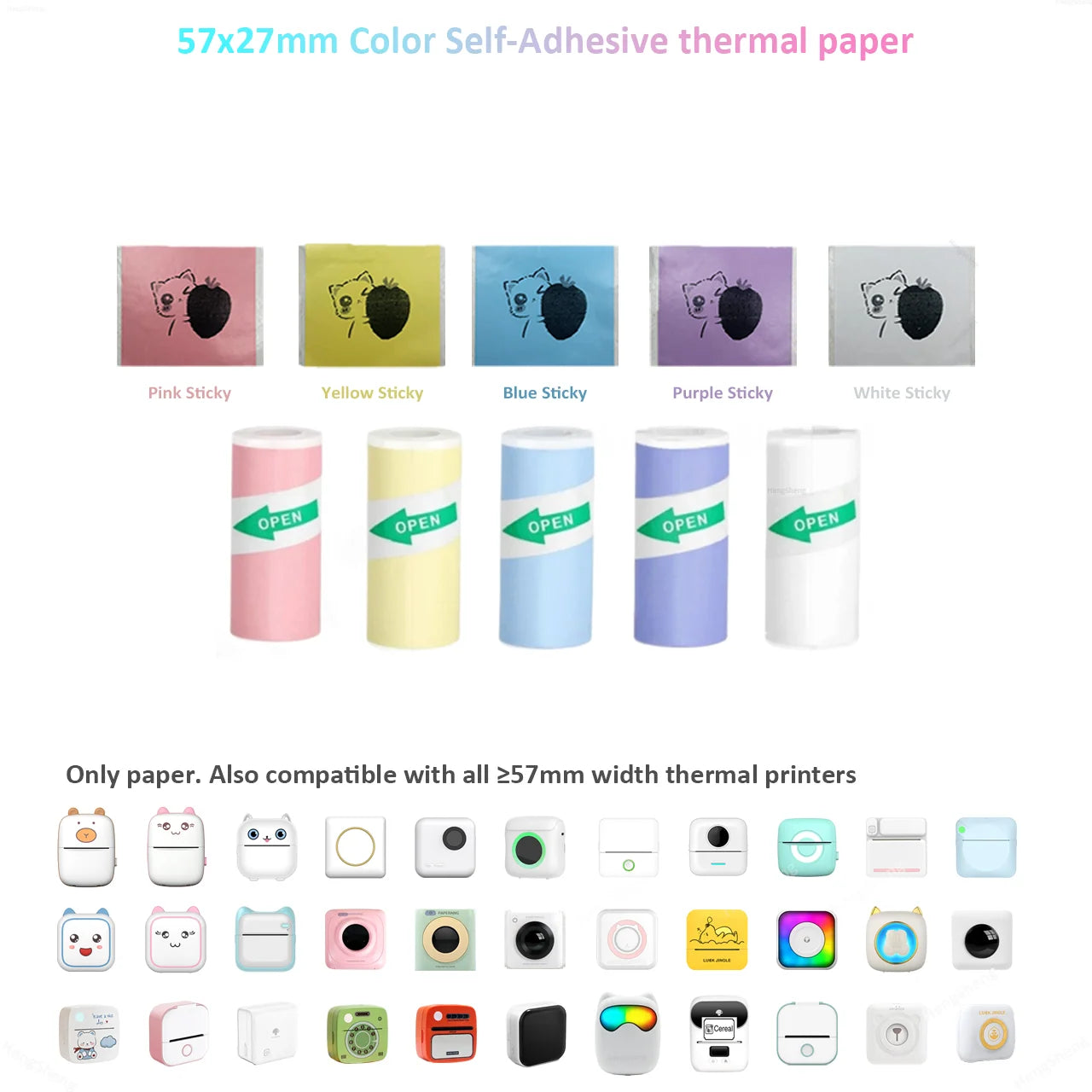 Mini Thermal Sticker Paper - 57mm Color Label Sheets for PeriPage PAPERANG Poooli Printers - ZOOMNSTORE
