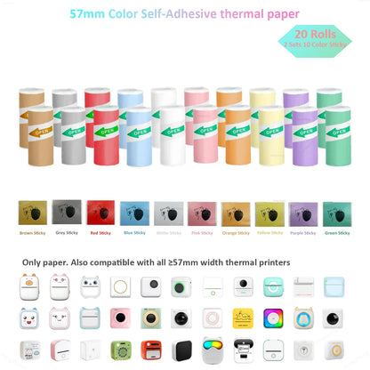 Mini Thermal Sticker Paper - 57mm Color Label Sheets for PeriPage PAPERANG Poooli Printers - ZOOMNSTORE