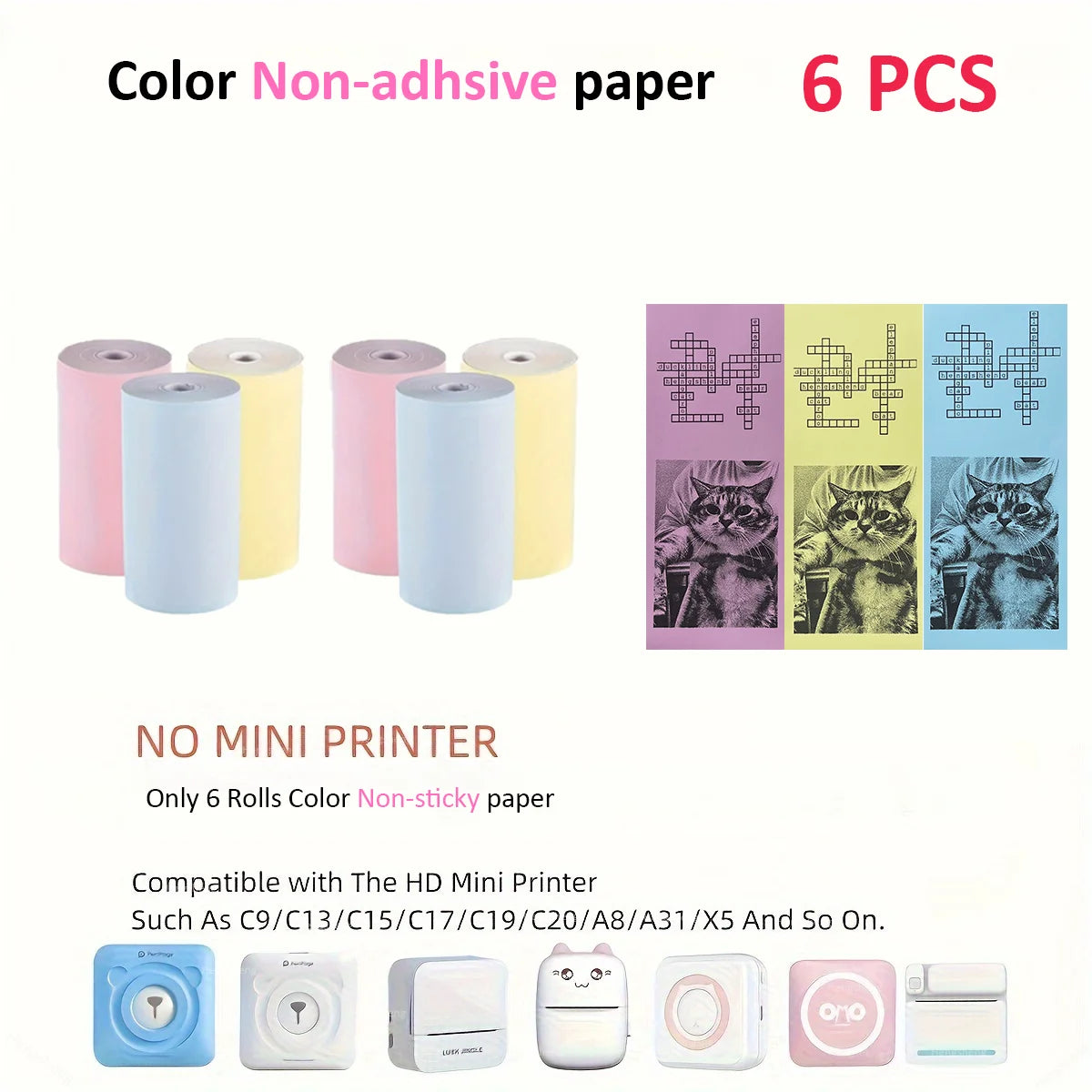 Mini Thermal Sticker Paper - 57mm Color Label Sheets for PeriPage PAPERANG Poooli Printers - ZOOMNSTORE