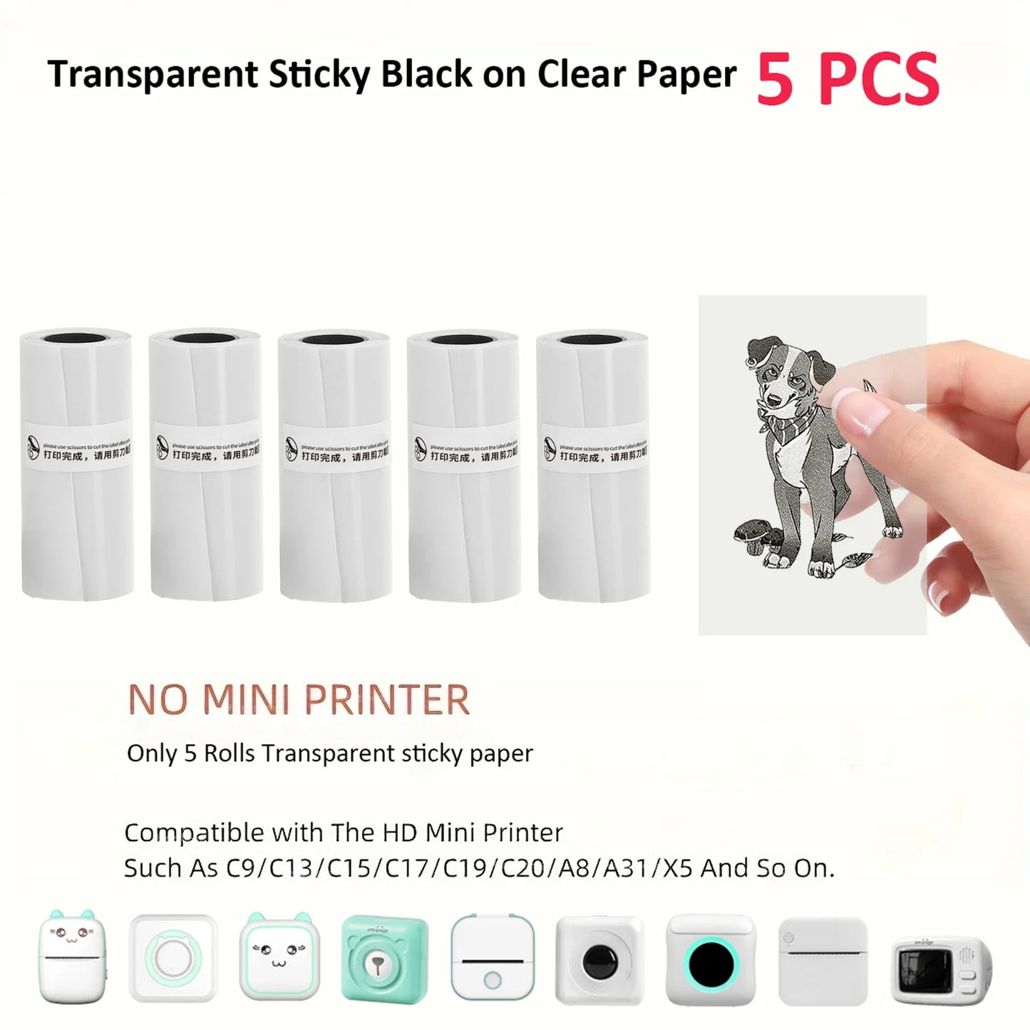 Transparent Self-Adhesive Thermal Paper - 57x25mm for Micro Thermal Printers - ZOOMNSTORE
