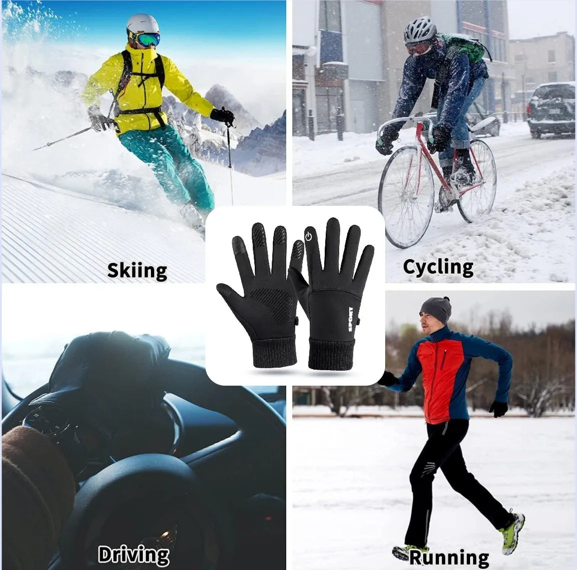 Thermal Winter Gloves - Water Resistant, Touch Screen & Anti Skid Design for Outdoor Sport - ZOOMNSTORE
