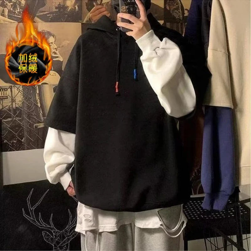 Thick Mens Hoodie - Winter Pullover with Drawstring - ZOOMNSTORE