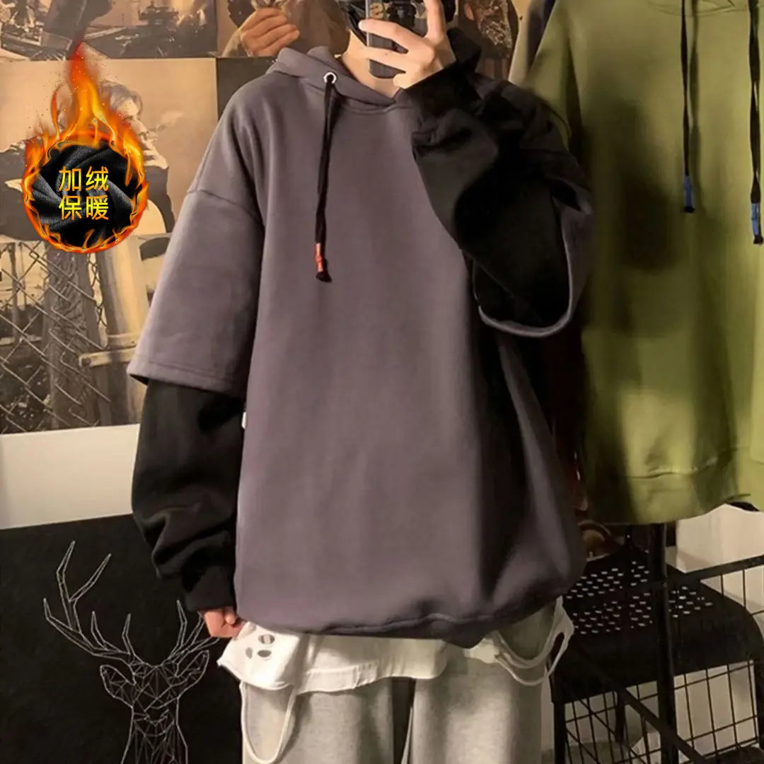 Thick Mens Hoodie - Winter Pullover with Drawstring - ZOOMNSTORE